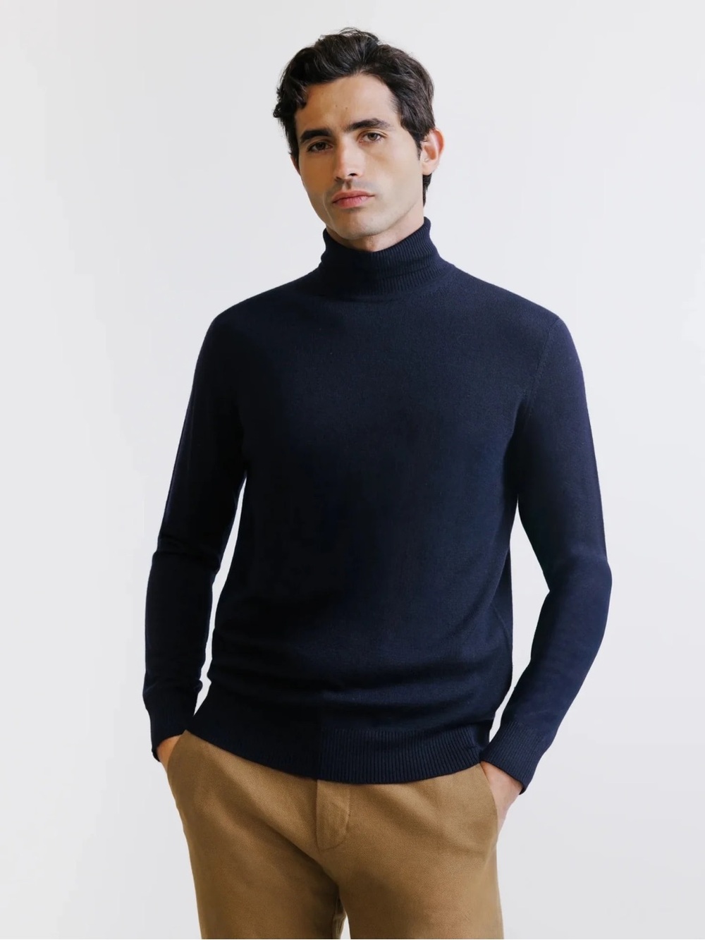 IZAC Men’s 100% Merino Wool Navy Turtleneck Sweater Made in Italy L
